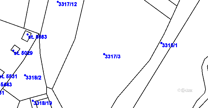 Parcela st. 3317/3 v KÚ Rakovník, Katastrální mapa