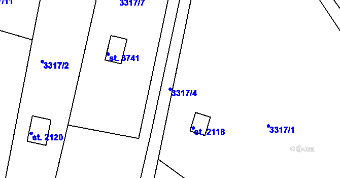 Parcela st. 3317/4 v KÚ Rakovník, Katastrální mapa