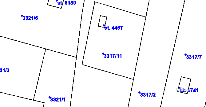Parcela st. 3317/11 v KÚ Rakovník, Katastrální mapa