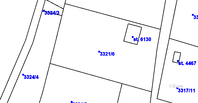 Parcela st. 3321/6 v KÚ Rakovník, Katastrální mapa