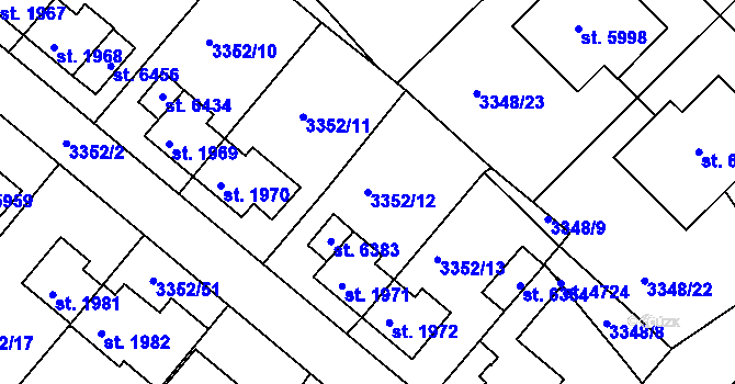 Parcela st. 3352/12 v KÚ Rakovník, Katastrální mapa