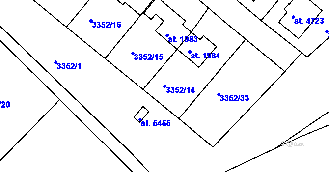 Parcela st. 3352/14 v KÚ Rakovník, Katastrální mapa