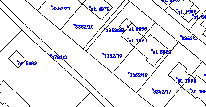 Parcela st. 3352/19 v KÚ Rakovník, Katastrální mapa