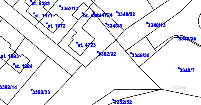 Parcela st. 3352/38 v KÚ Rakovník, Katastrální mapa