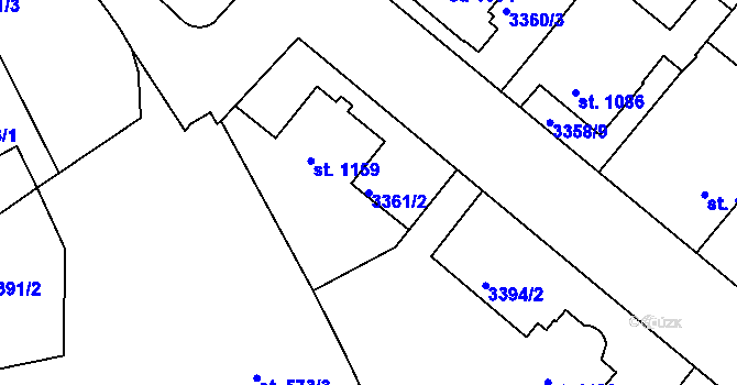 Parcela st. 3361/2 v KÚ Rakovník, Katastrální mapa