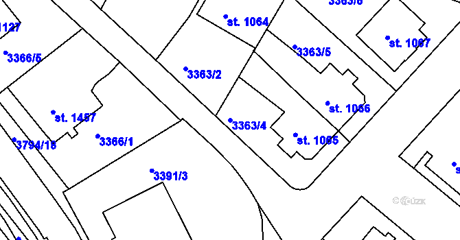 Parcela st. 3363/4 v KÚ Rakovník, Katastrální mapa