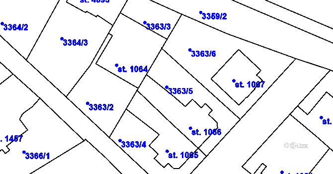 Parcela st. 3363/5 v KÚ Rakovník, Katastrální mapa