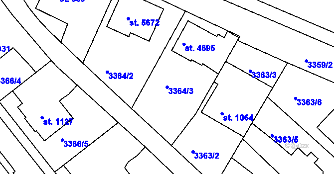 Parcela st. 3364/3 v KÚ Rakovník, Katastrální mapa