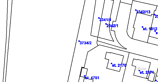 Parcela st. 3734/2 v KÚ Rakovník, Katastrální mapa
