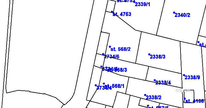 Parcela st. 3734/6 v KÚ Rakovník, Katastrální mapa
