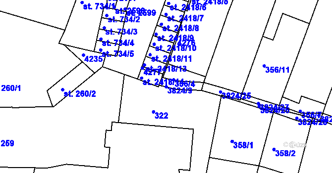 Parcela st. 3824/9 v KÚ Rakovník, Katastrální mapa