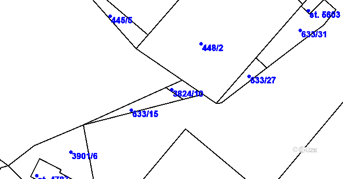 Parcela st. 3824/10 v KÚ Rakovník, Katastrální mapa