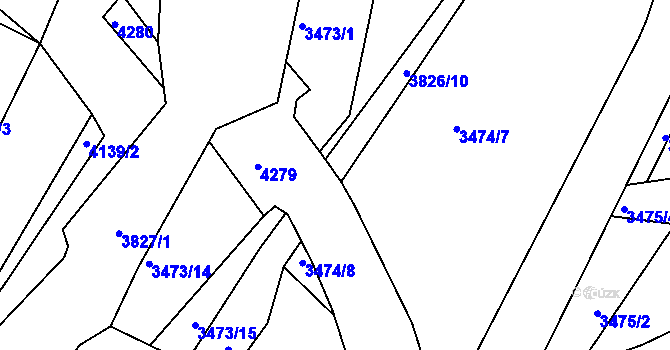 Parcela st. 3826 v KÚ Rakovník, Katastrální mapa