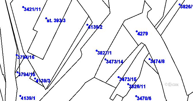 Parcela st. 3827/1 v KÚ Rakovník, Katastrální mapa