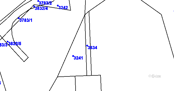 Parcela st. 3834 v KÚ Rakovník, Katastrální mapa