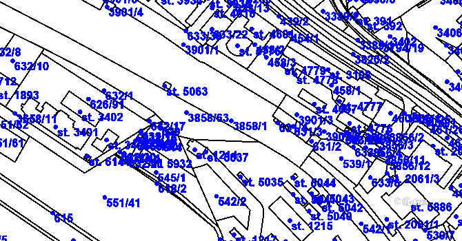 Parcela st. 3858/1 v KÚ Rakovník, Katastrální mapa