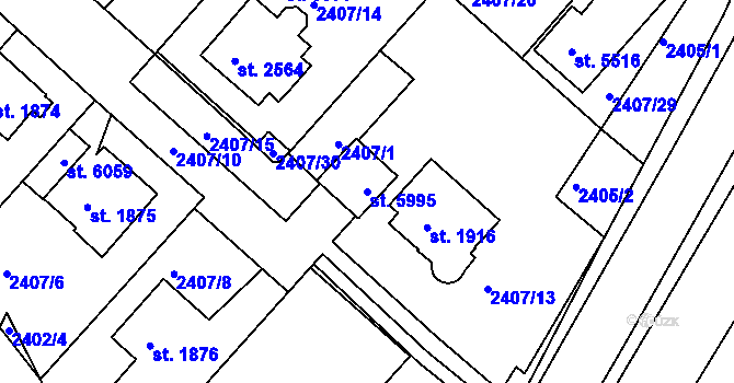 Parcela st. 5995 v KÚ Rakovník, Katastrální mapa