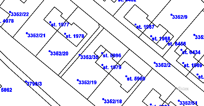 Parcela st. 5996 v KÚ Rakovník, Katastrální mapa