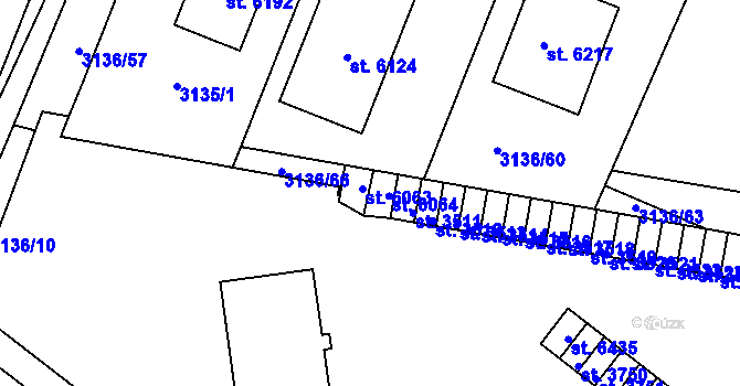 Parcela st. 3136/65 v KÚ Rakovník, Katastrální mapa