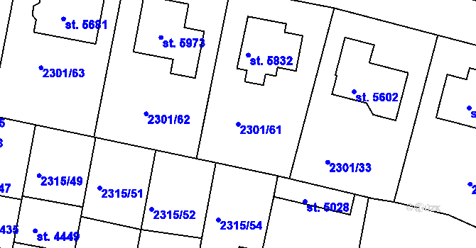 Parcela st. 2301/61 v KÚ Rakovník, Katastrální mapa