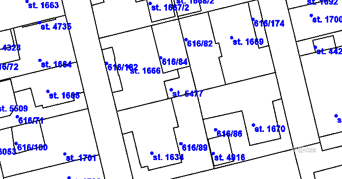 Parcela st. 5477 v KÚ Rakovník, Katastrální mapa