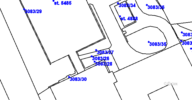 Parcela st. 3083/27 v KÚ Rakovník, Katastrální mapa