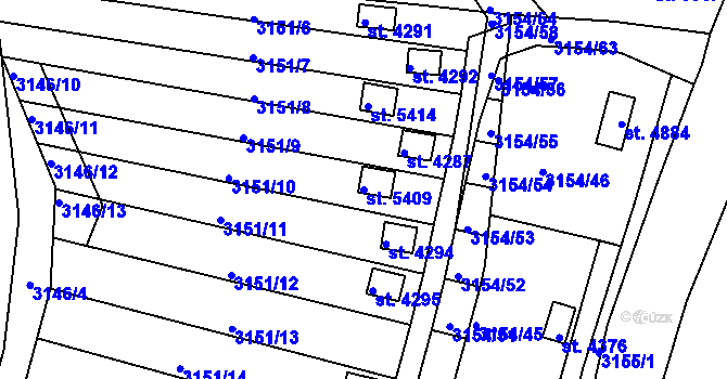 Parcela st. 5409 v KÚ Rakovník, Katastrální mapa