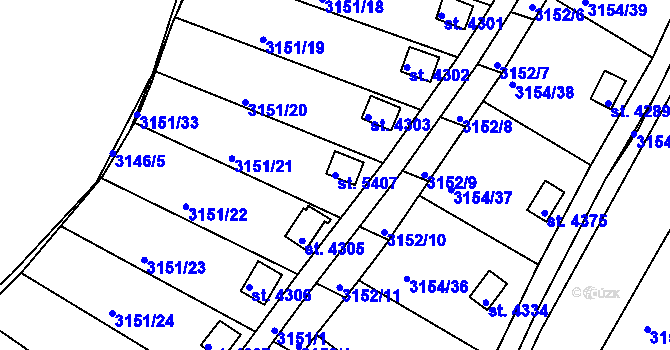 Parcela st. 5407 v KÚ Rakovník, Katastrální mapa