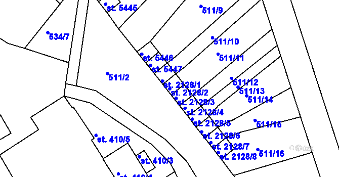 Parcela st. 2128/2 v KÚ Rakovník, Katastrální mapa
