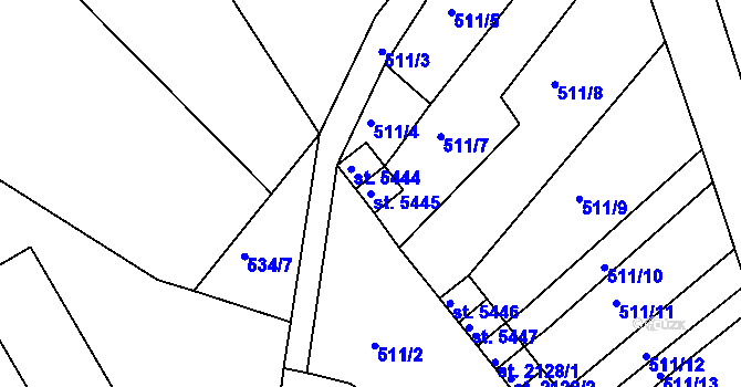 Parcela st. 5445 v KÚ Rakovník, Katastrální mapa