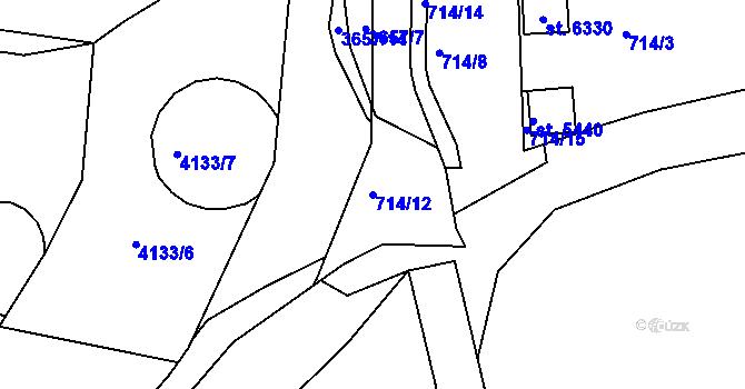 Parcela st. 714/12 v KÚ Rakovník, Katastrální mapa
