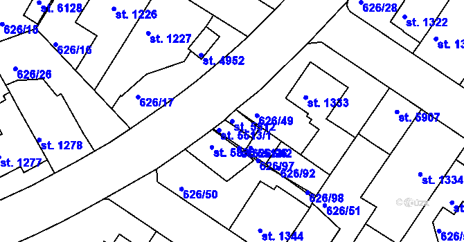 Parcela st. 5512 v KÚ Rakovník, Katastrální mapa