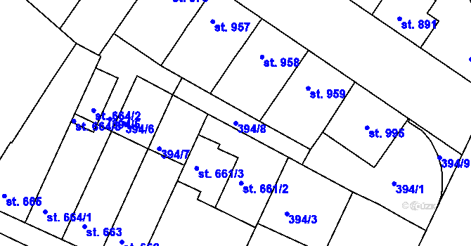 Parcela st. 394/8 v KÚ Rakovník, Katastrální mapa