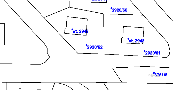 Parcela st. 2920/62 v KÚ Rakovník, Katastrální mapa
