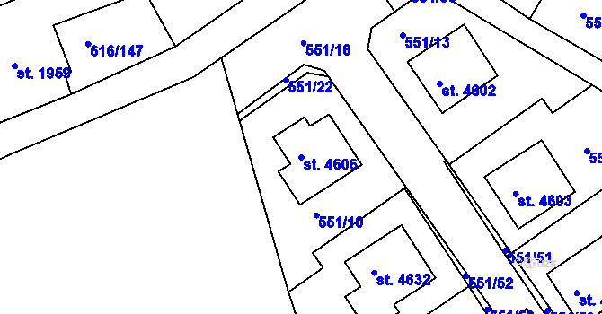 Parcela st. 4606 v KÚ Rakovník, Katastrální mapa