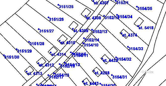 Parcela st. 3154/10 v KÚ Rakovník, Katastrální mapa