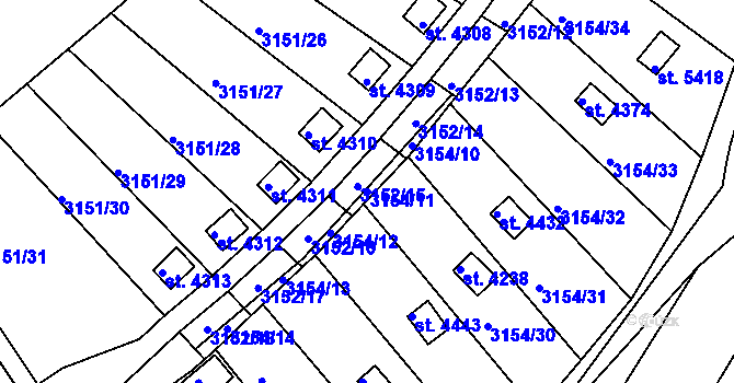 Parcela st. 3154/11 v KÚ Rakovník, Katastrální mapa