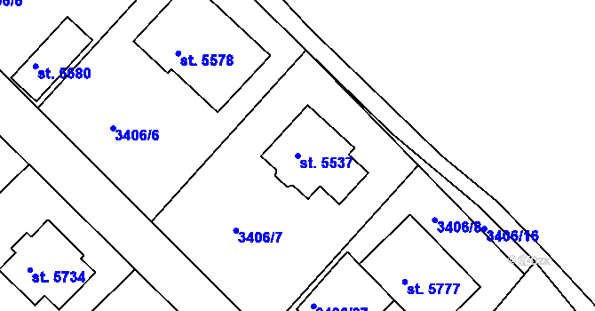 Parcela st. 5537 v KÚ Rakovník, Katastrální mapa