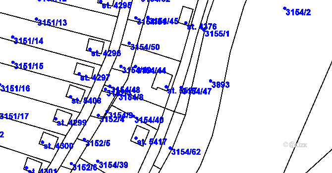 Parcela st. 5527 v KÚ Rakovník, Katastrální mapa