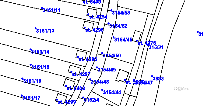 Parcela st. 3154/50 v KÚ Rakovník, Katastrální mapa