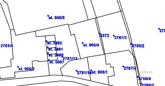 Parcela st. 905/4 v KÚ Rakovník, Katastrální mapa