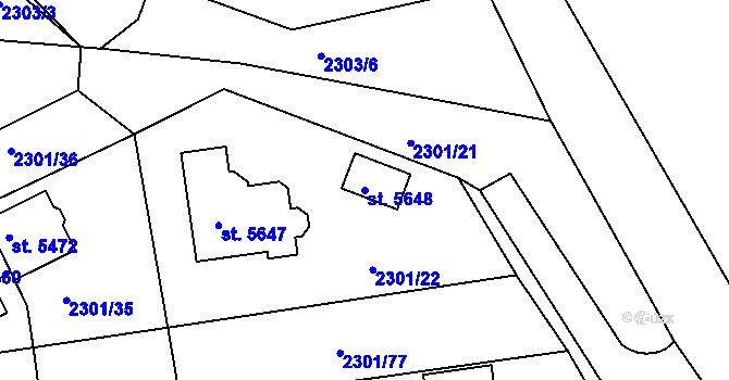 Parcela st. 5648 v KÚ Rakovník, Katastrální mapa