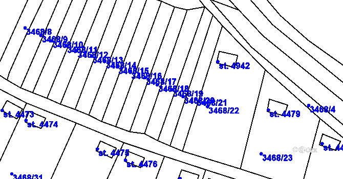 Parcela st. 3468/19 v KÚ Rakovník, Katastrální mapa