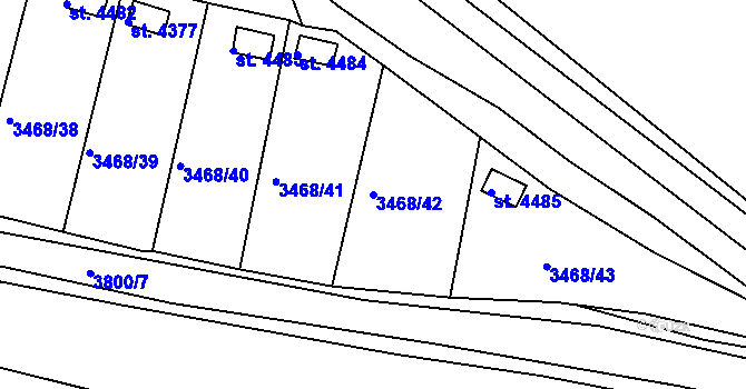 Parcela st. 3468/42 v KÚ Rakovník, Katastrální mapa