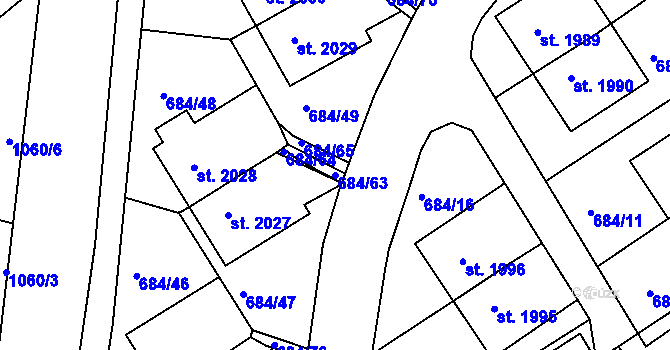 Parcela st. 684/63 v KÚ Rakovník, Katastrální mapa