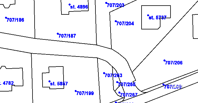 Parcela st. 707/262 v KÚ Rakovník, Katastrální mapa