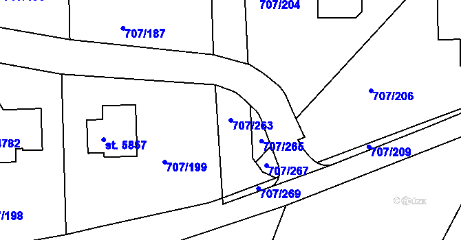Parcela st. 707/263 v KÚ Rakovník, Katastrální mapa