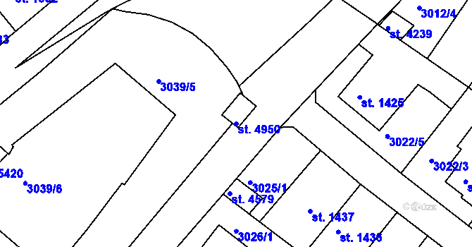 Parcela st. 4950 v KÚ Rakovník, Katastrální mapa