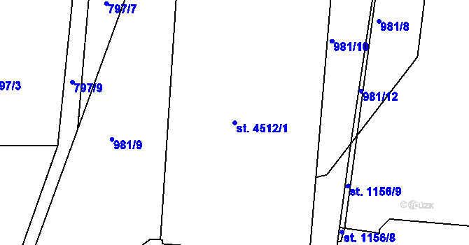 Parcela st. 4512/1 v KÚ Rakovník, Katastrální mapa
