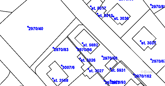 Parcela st. 5692 v KÚ Rakovník, Katastrální mapa